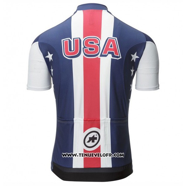 2017 Maillot Ciclismo Assos Champion Etats Unis Bleu Manches Courtes et Cuissard